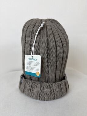 NWT Shupaca Baby Alpaca Beanie Hat Accordion Knit Taupe Winter Women